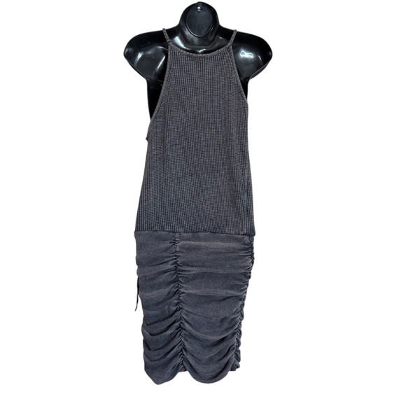 Free People FP One Charcoal Gray Katya Bodycon Ruched Thermal Ribbed Dress M - Picture 9 of 16